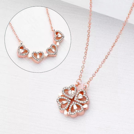 Fashion Frill Alloy Rose Gold Hearts Clover Pendant Magnetic Chain For Women
